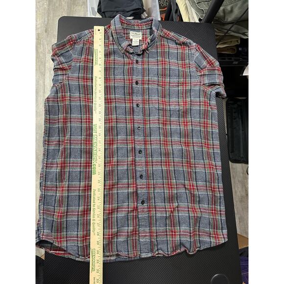 LL Bean Scotch Plaid Flannel Shirt Longsleeve Grey Red Size Large Tall - Picture 6 of 11